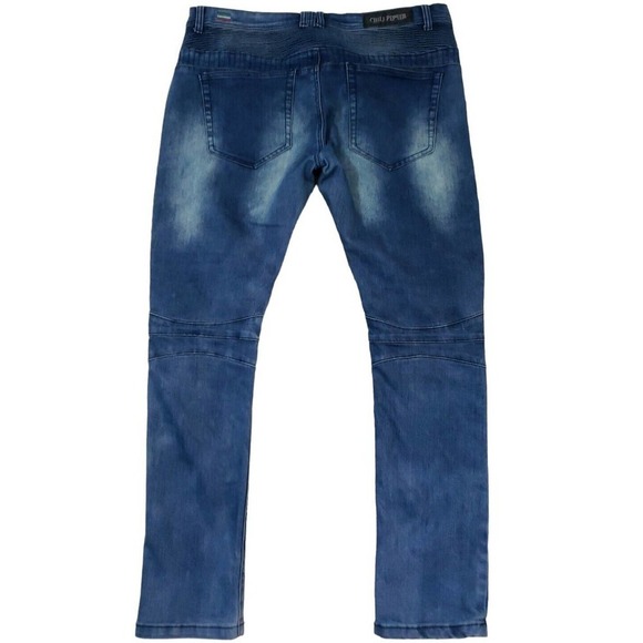 Chili Pepper CP~ Men's Size 38~ Dark Denim Slim Fit Jean's Distressed. - Picture 11 of 13